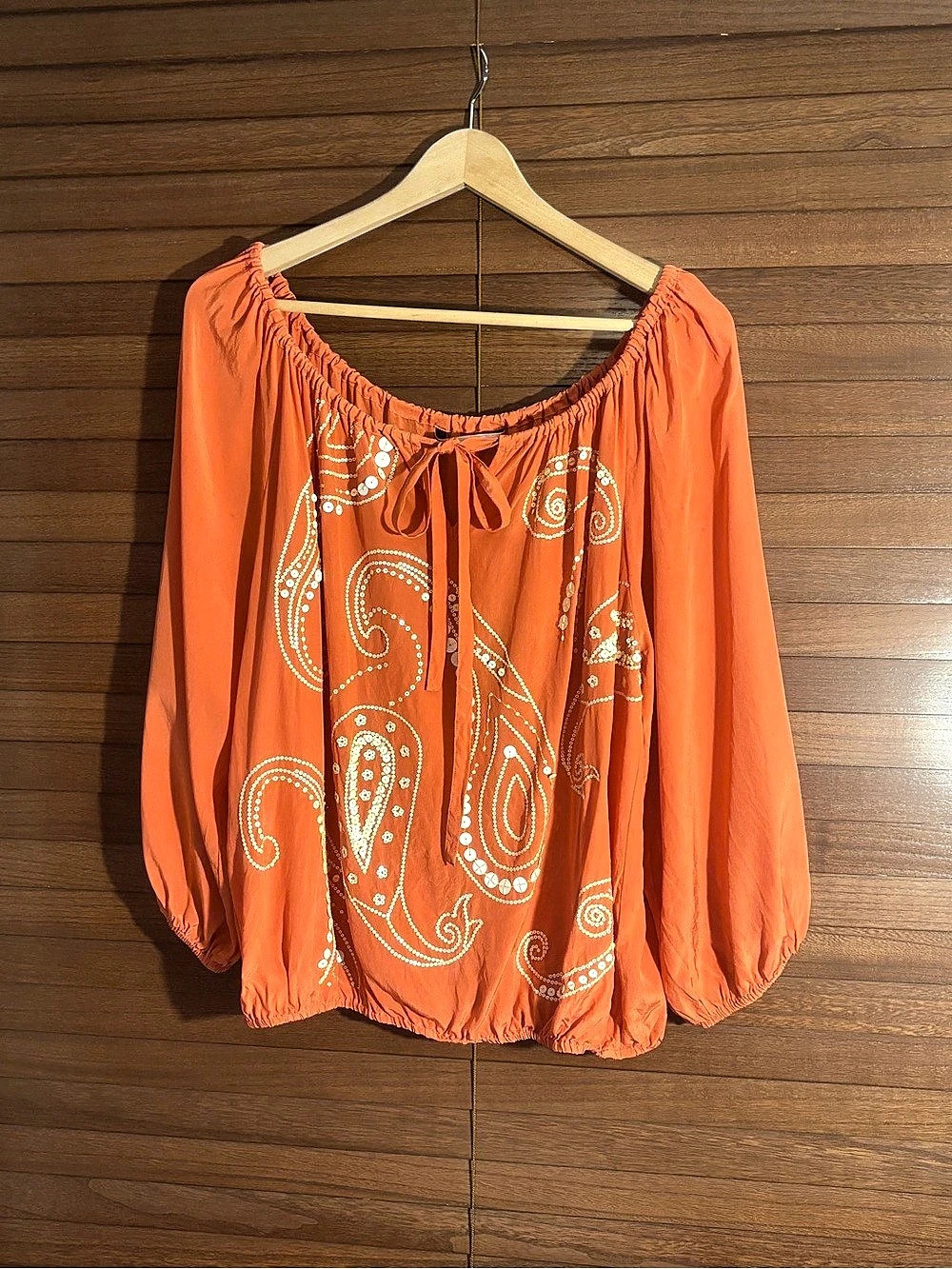 Trina Turk Silk Paisley Blouse Orange & Gold Size Medium